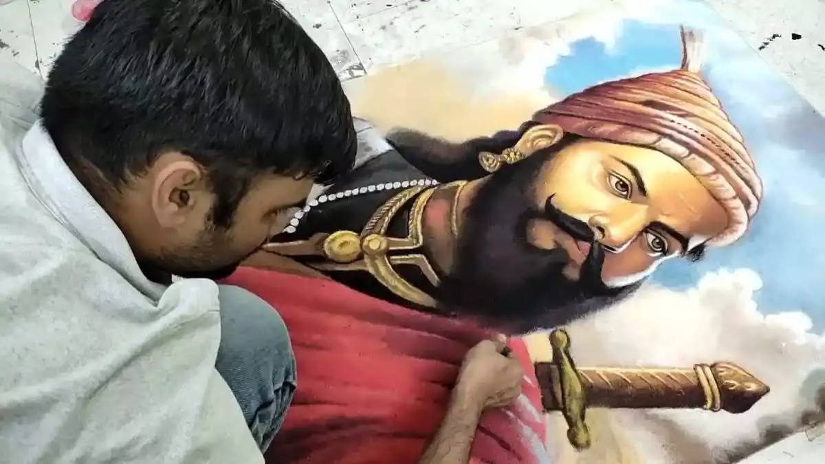 जूनागढ़ के एक कलाकार ने शिवाजी महाराज को समर्पित बनाई अद्भुत रंगोली