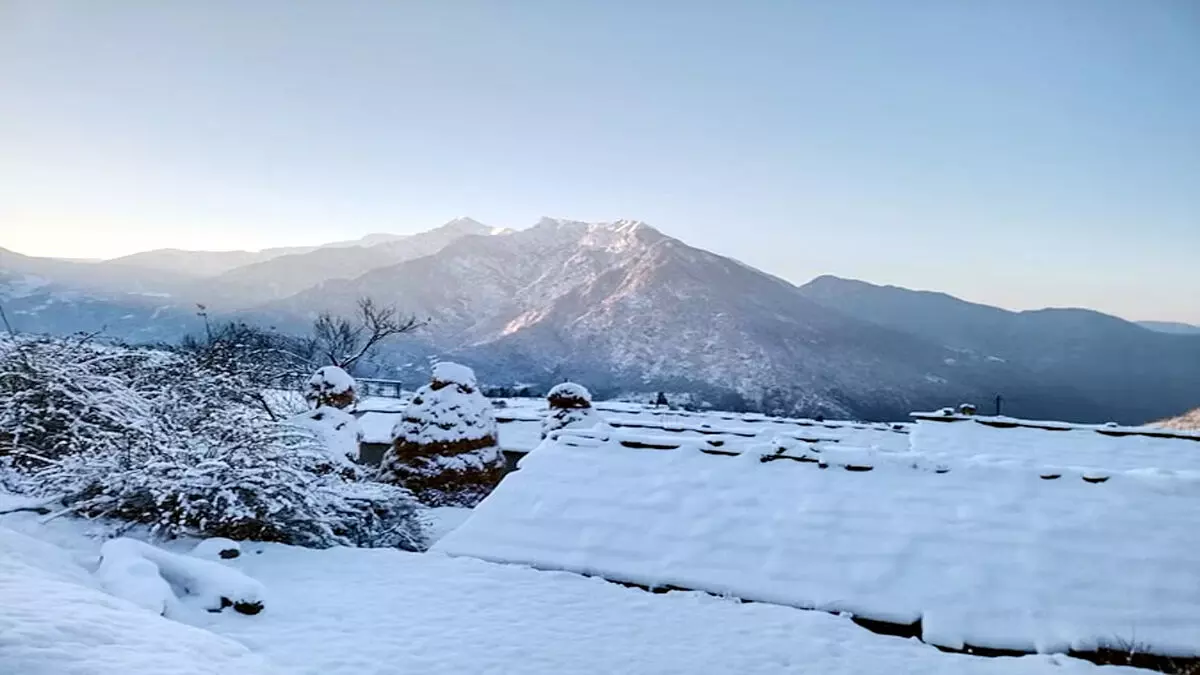 Dehradun : शनिवार देर रात को हुई बर्फबारी, सफेद चादर से ढके कई गांव