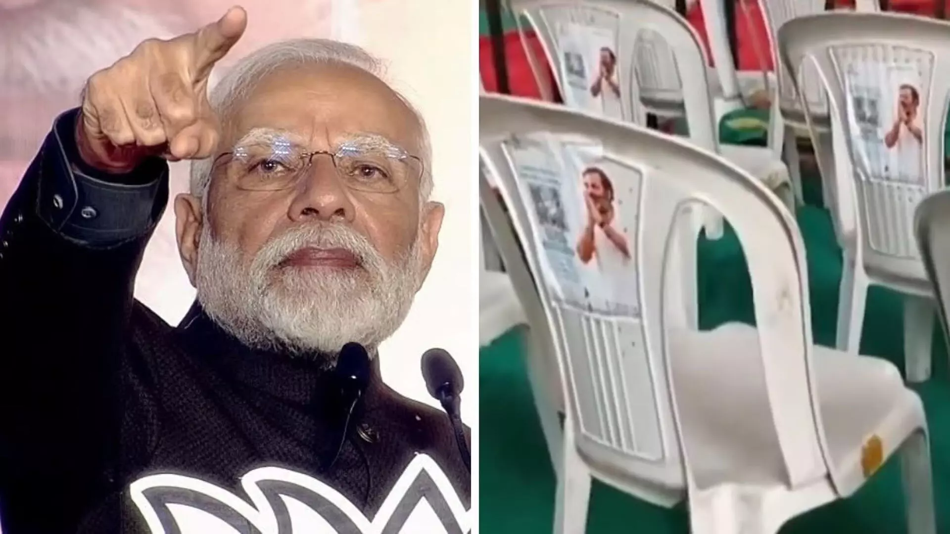 PM मोदी के कार्यक्रम में रखी गईं राहुल गांधी के स्टिकर वाली कुर्सियां, वीडियो वायरल