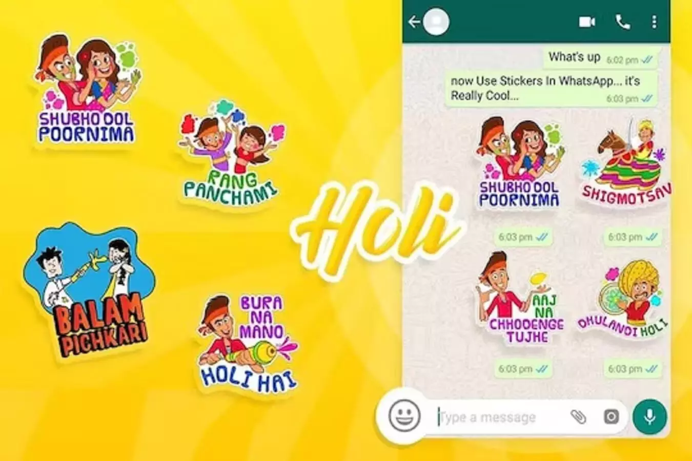 बिना ऐप डाउनलोड करें भेजें Holi WhasApp Stickers