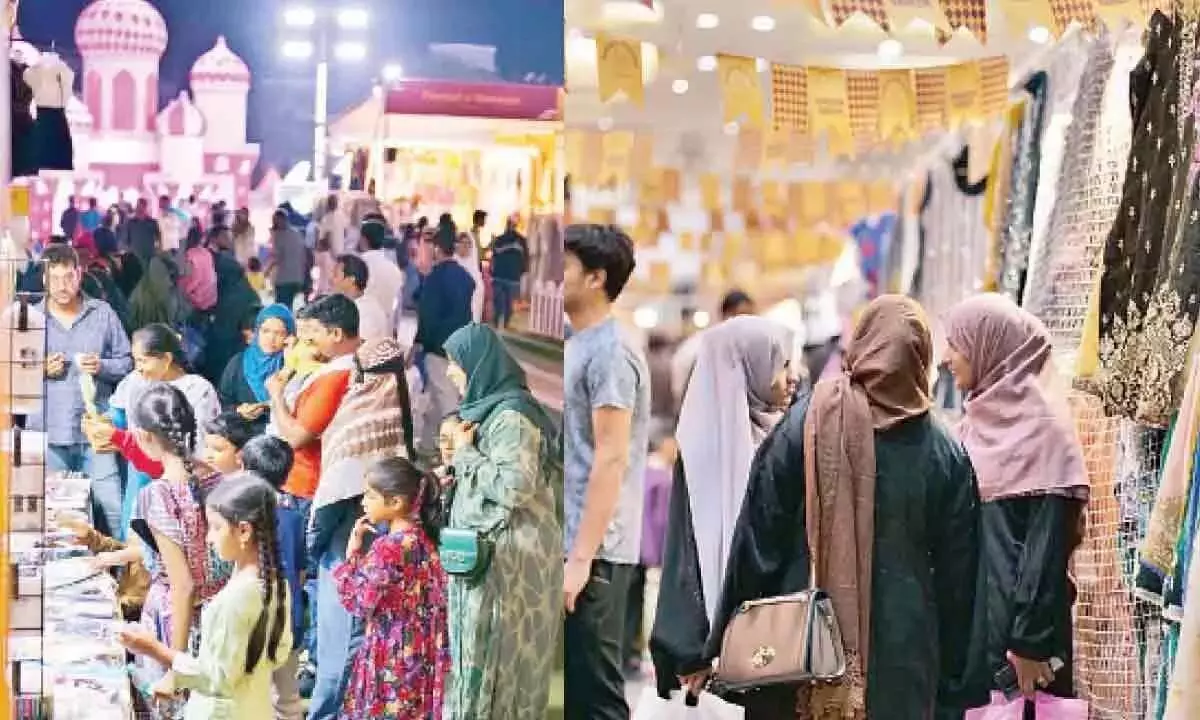 रमज़ान के खरीदार हैदराबाद भर में हलचल भरे प्रदर्शनियों में बड़ी संख्या में आते