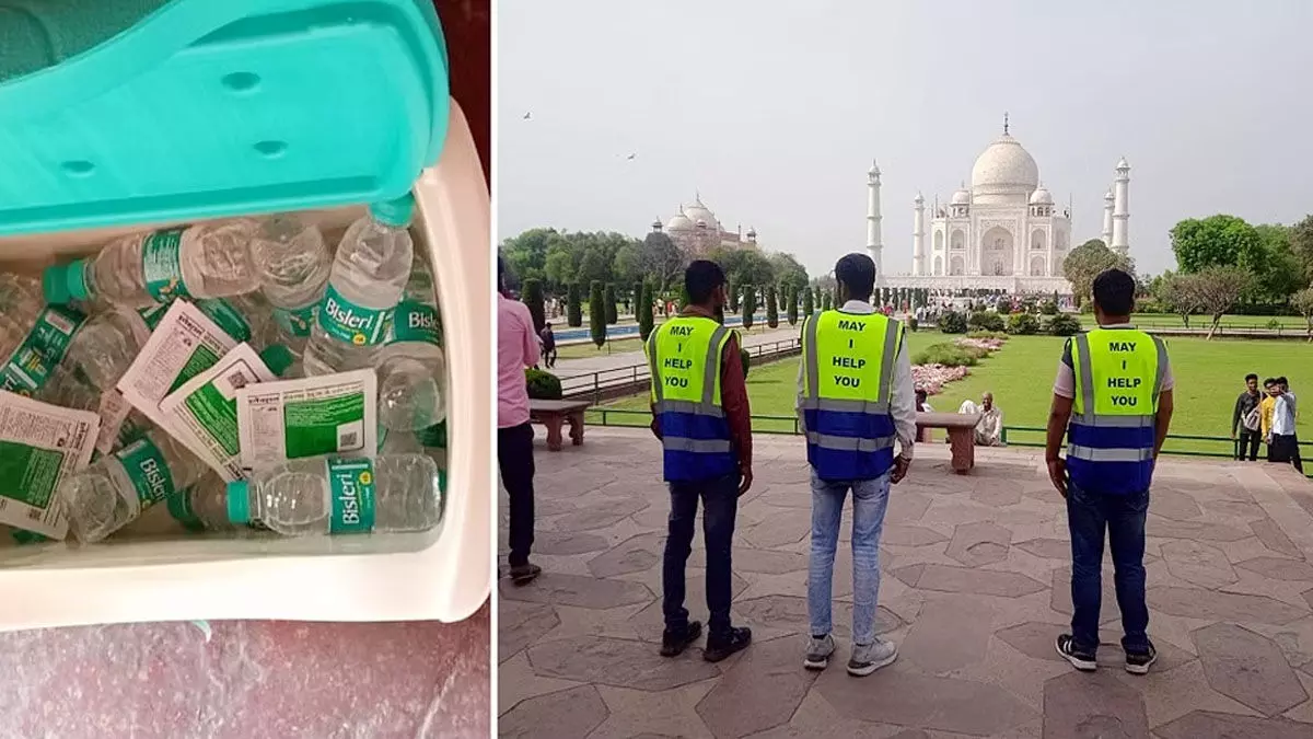 भीषण गर्मी में ताज महल पर पर्यटकों की मदद के लिए तैनात की गई टीम
