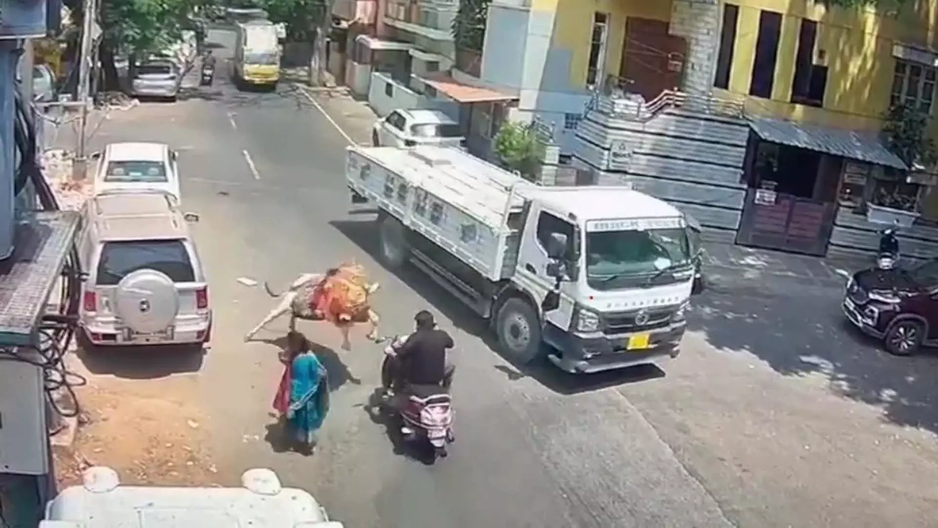 बेंगलुरु में सांड ने स्कूटर पर झपट्टा मारा, ट्रक चालक की त्वरित सोच ने सवार को बचा लिया