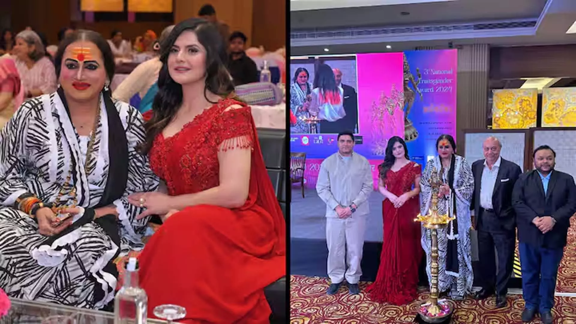 राष्ट्रीय ट्रांसजेंडर पुरस्कार का उद्घाटन करते समय जरीन खान लाल साड़ी में बेहद खूबसूरत लगी