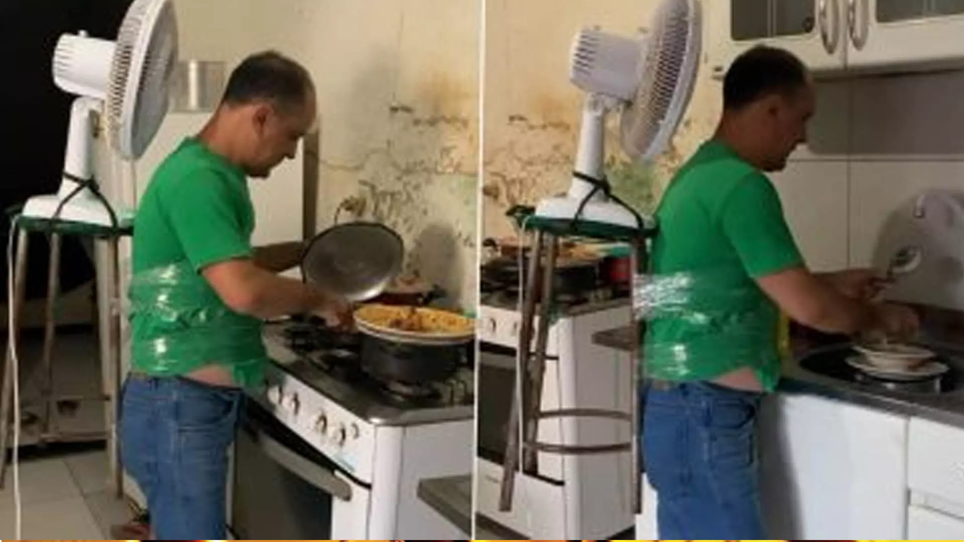 खाना बनाते समय गर्मी से बचने के लिए शख्स ने भिड़ाया जबरदस्त जुगाड़, Video