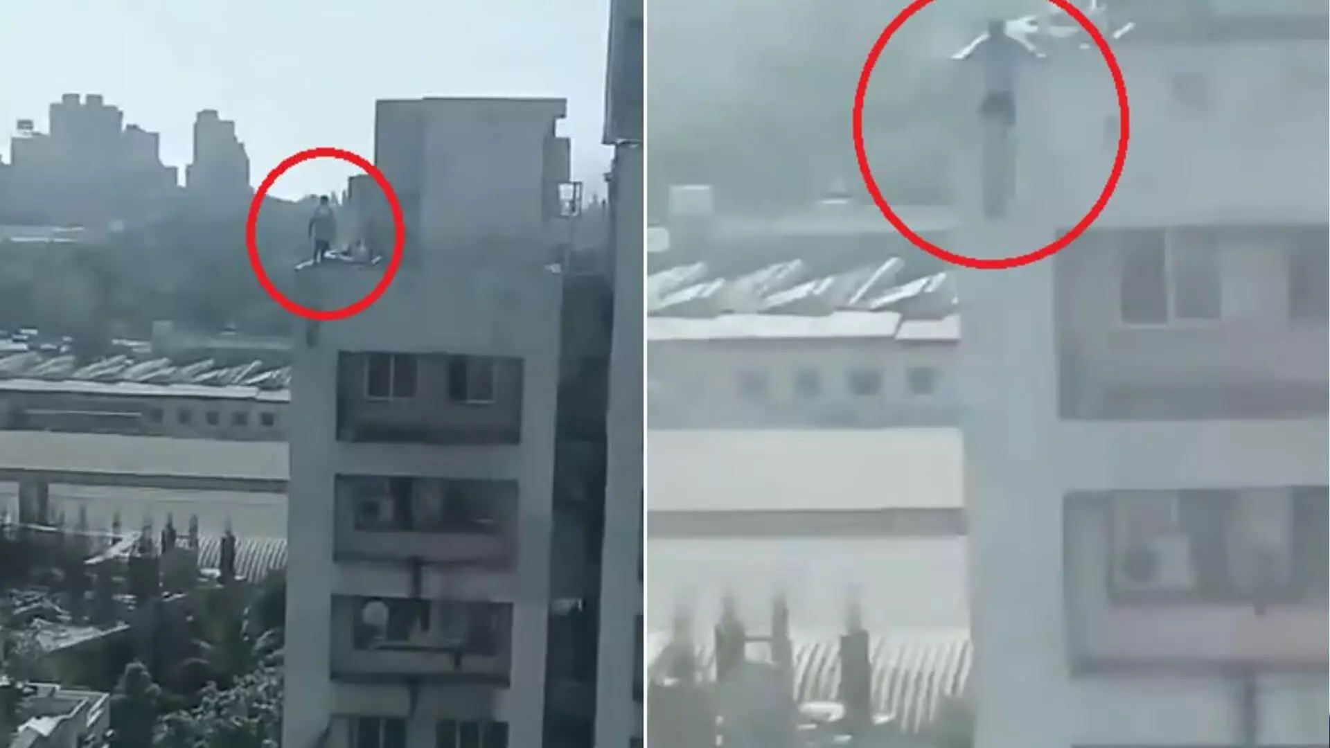 इमारत की 15वीं मंजिल से कूदा अस्पताल कर्मचारी, देखें LIVE VIDEO...