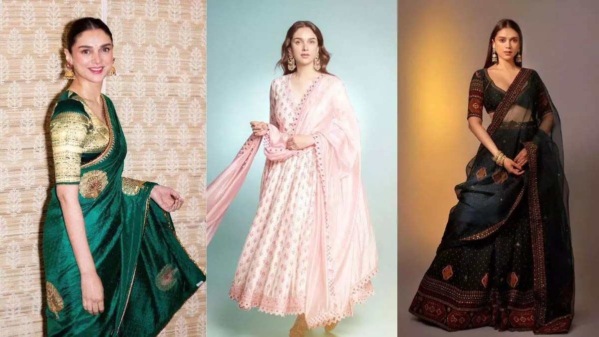 हीरामंडी अभिनेत्री अदिति राव हैदरी इन शाही पहनावे में प्रमुख जातीय फैशन लक्ष्यों को पूरा  हैं करती
