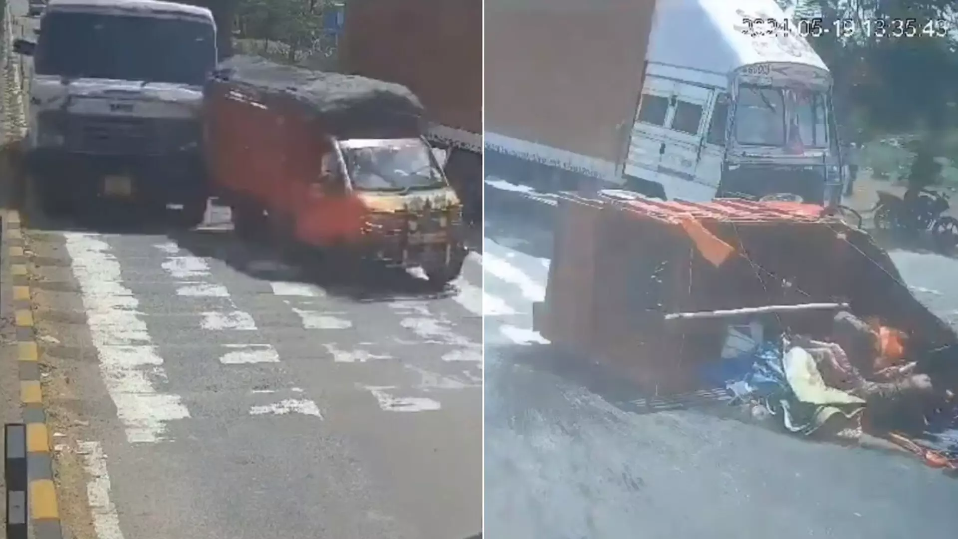 तेज रफ्तार कंटेनर ट्रक ने टाटा ऐस को मारी टक्कर, 8 लोग घायल, देखें LIVE VIDEO...