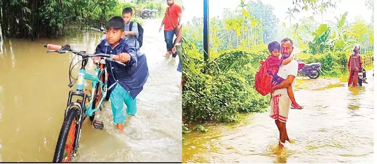 ASSAM NEWS : बाजाली में भयंकर बाढ़: कालदिया नदी के तटबंध टूटने से हेलोना रास मंदिर खतरे में