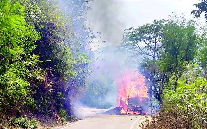 Himachal Pradesh: तूड़ी से लदे ट्रक में भडक़ी आग