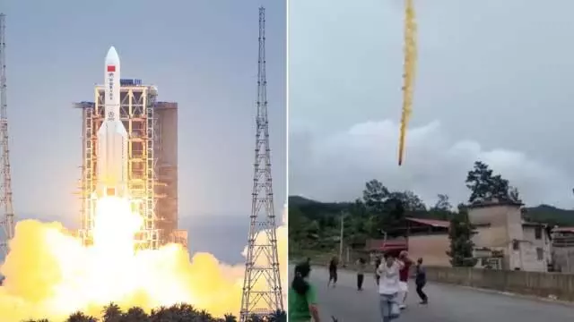 Chinese rocket का एक हिस्सा एक बस्ती में गिरा, जान बचाकर भागने लगे लोग