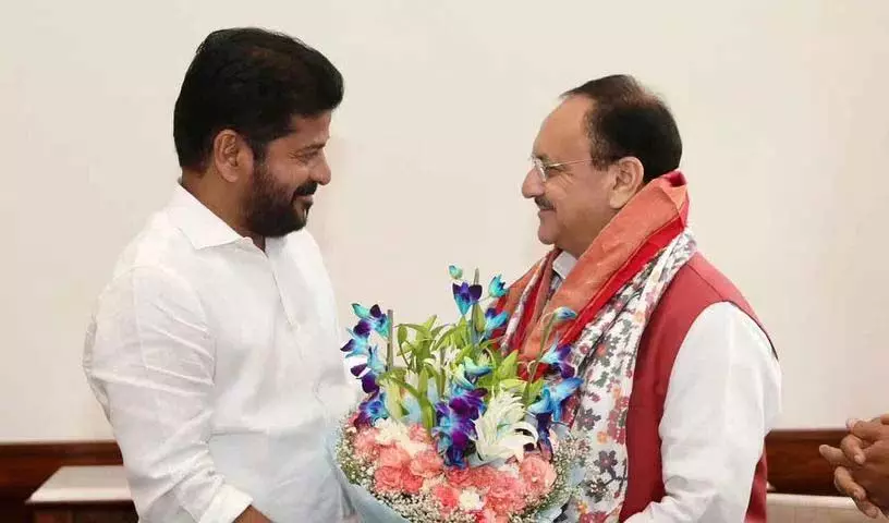 Hyderabad: CM रेवंत ने नड्डा से मुलाकात कर राष्ट्रीय स्वास्थ्य मिशन के तहत 693 करोड़ रुपये का बकाया मांगा