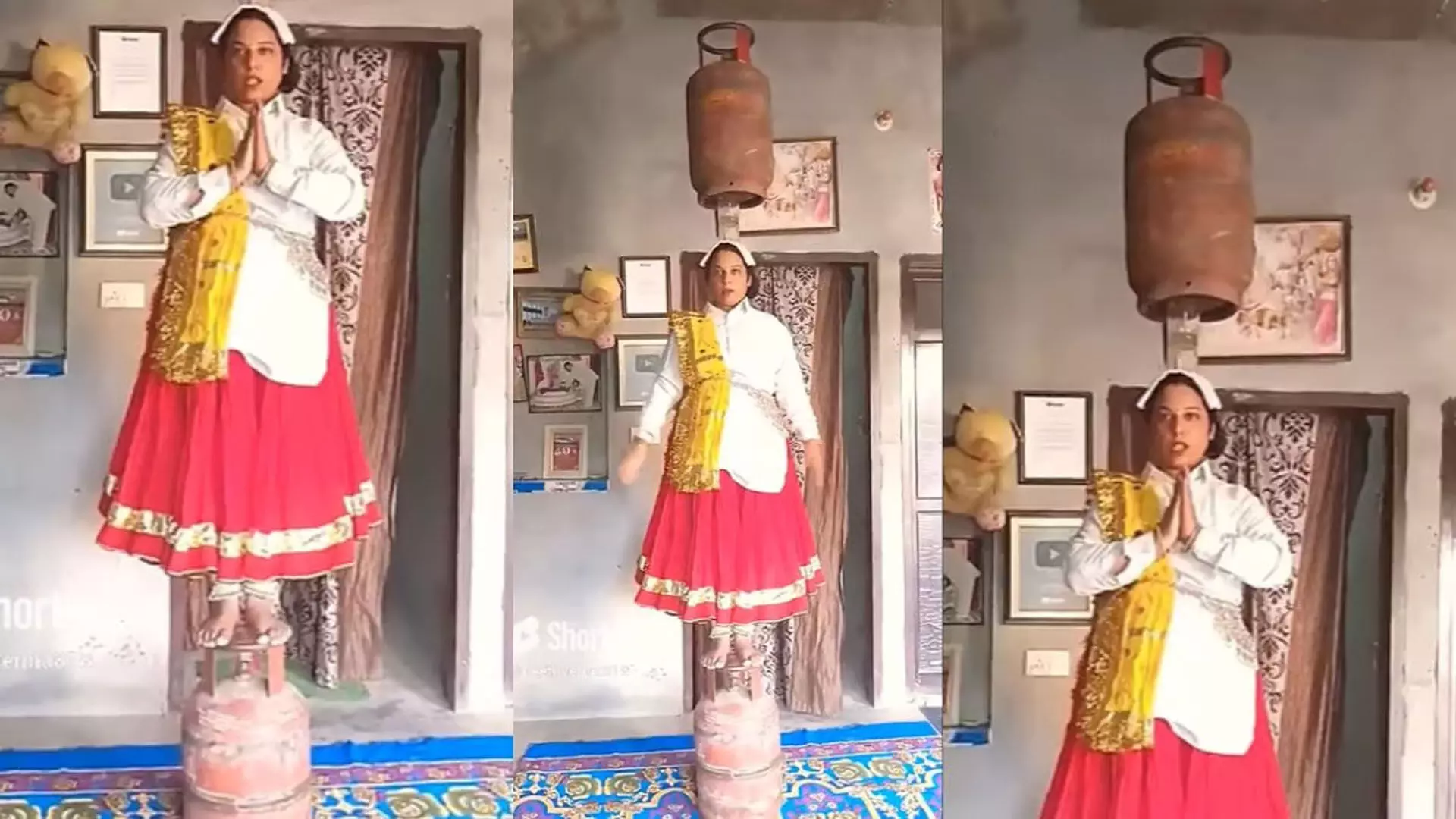 Viral Video: एक गैस सिलेंडर पर खड़ी हुई महिला, दूसरे को अपने सिर पर रखा, देखें VIDEO...