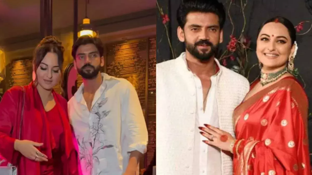 Entertainment: शादी के बाद पहली बार साथ नजर आए Sonakshi Sinha और Zaheer Iqbal, रेड ड्रेस में