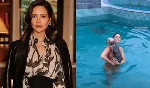 स्विमिंग पूल में अपने पेट डॉग के साथ मस्ती करती दिखीं ईशा गुप्ता