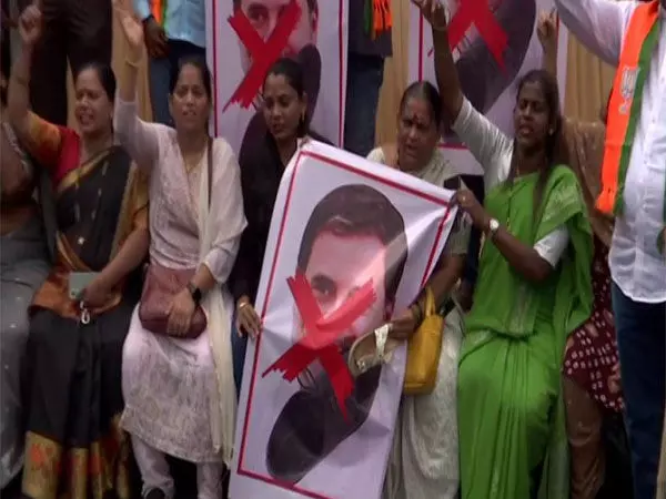 Parliament में राहुल गांधी की टिप्पणी के खिलाफ भाजपा कार्यकर्ताओं ने किया विरोध प्रदर्शन