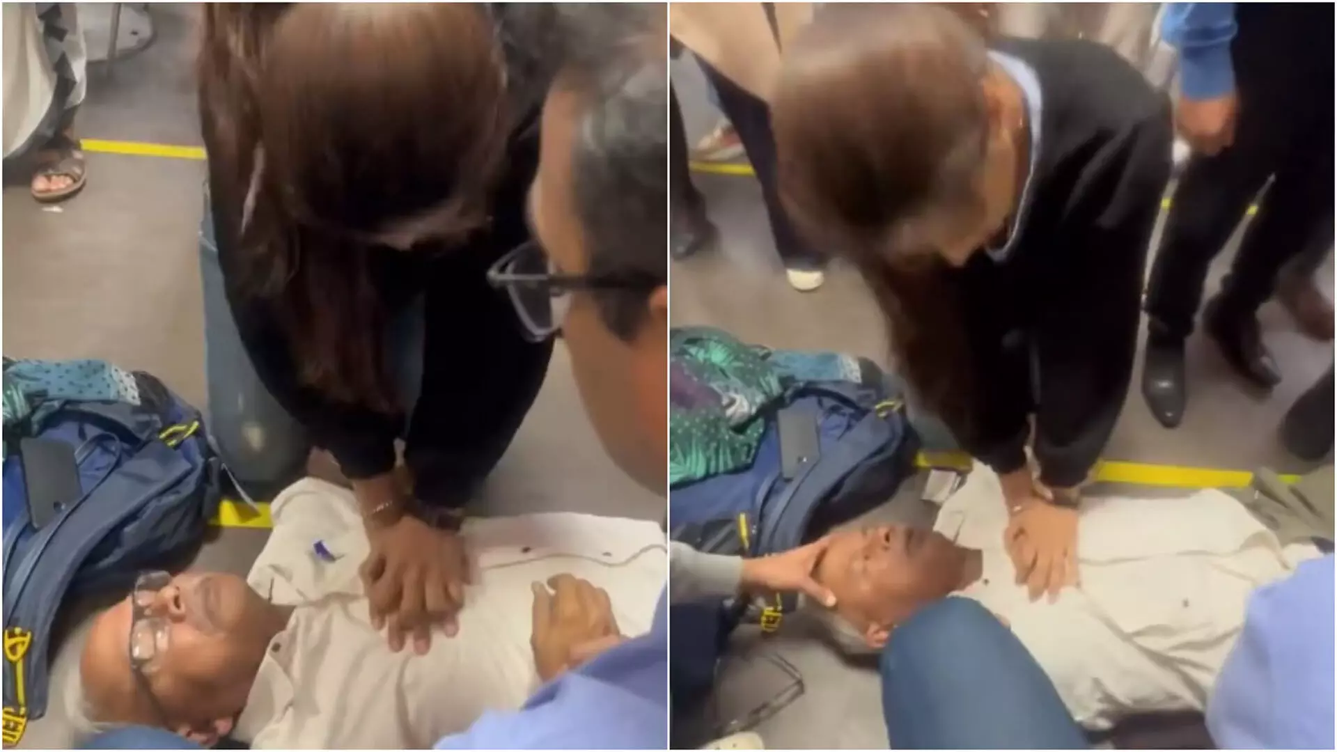 Airport पर बुजुर्ग को पड़ा दिल का दौरा, महिला डॉक्टर ने CPR देकर बचाया, VIDEO...