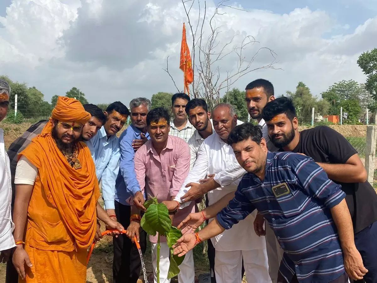Sikar: महादेव मंदिर के स्थापना दिवस पर लगाए गये 200 पौधे