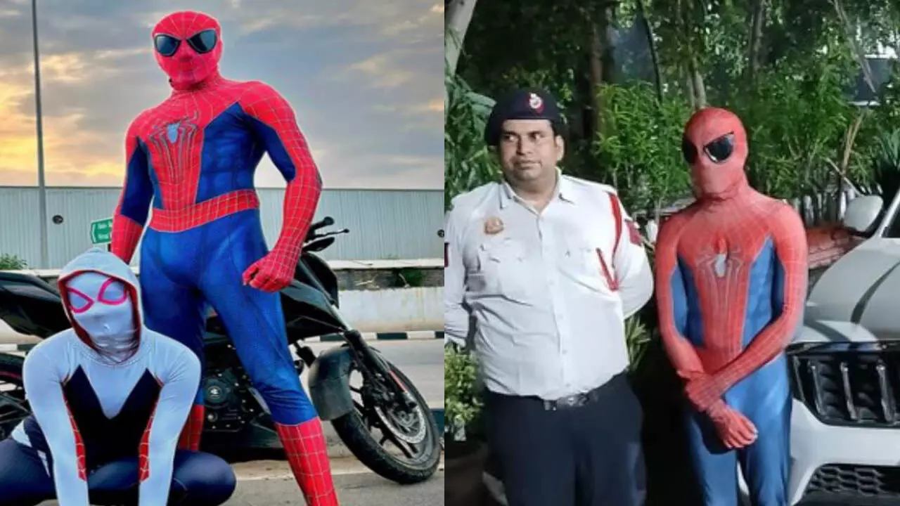 Spiderman की पोशाक पहने हुए  20 वर्षीय एक व्यक्ति के खिलाफ कार्रवाई