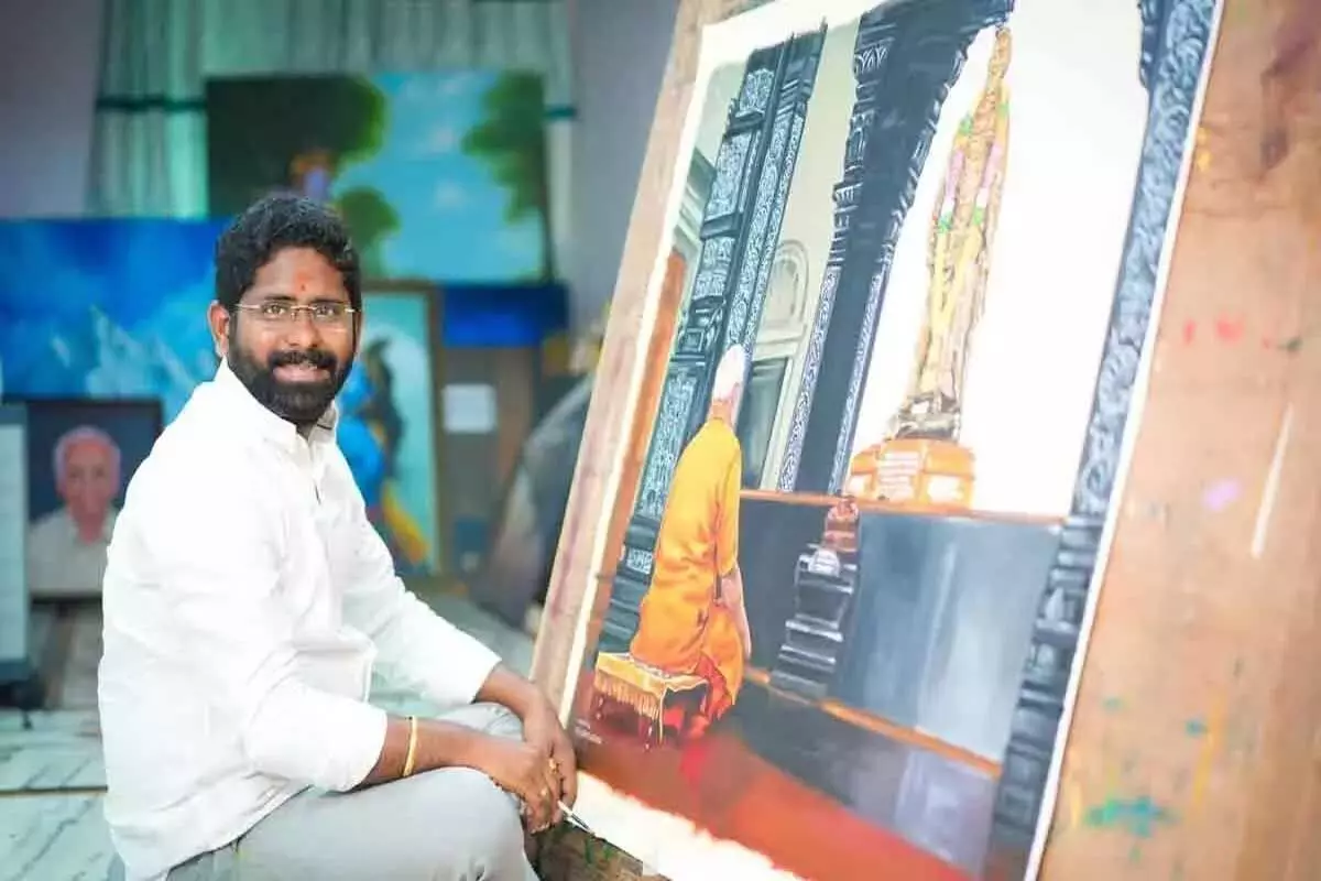 Hari की कलाकृति प्रधानमंत्री मोदी की तस्वीर पर दिखाई दी