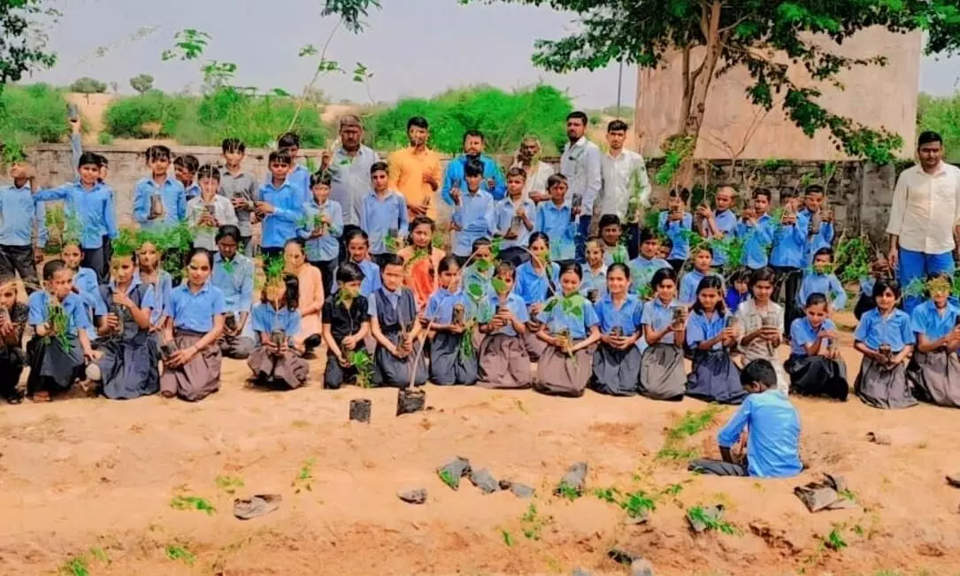 Nagaur: सरकारी स्कूल में पौधारोपण कर लगाए 501 पौधे