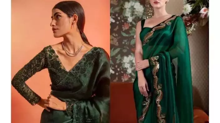 Green Organza Saree:  सावन में ऑर्गेंजा साड़ी के ताजा डिजाइन