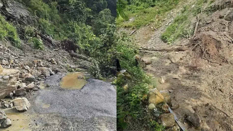Sikkim : एनएच 10 पर ताजा भूस्खलन, सड़क साफ करने का काम जारी