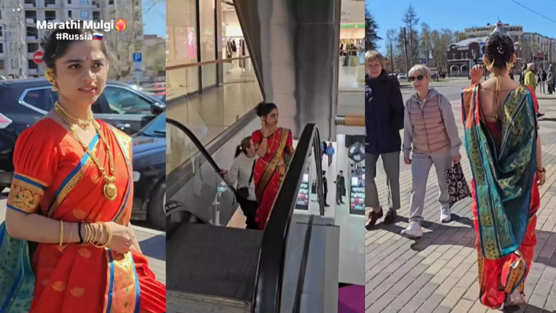 Russia में पारंपरिक मराठी नौवारी साड़ी में शॉपिंग मॉल गईं महिला, वीडियो...