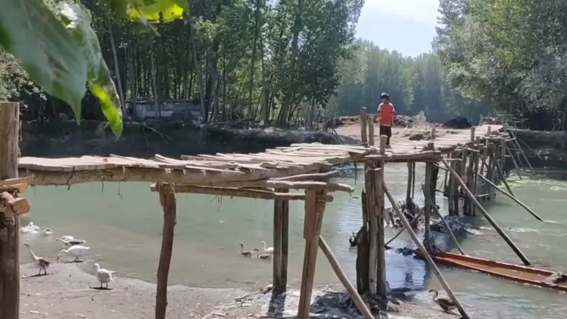Kupwara area निवासियों के लिए अस्थायी लकड़ी का पुल खतरा बना हुआ