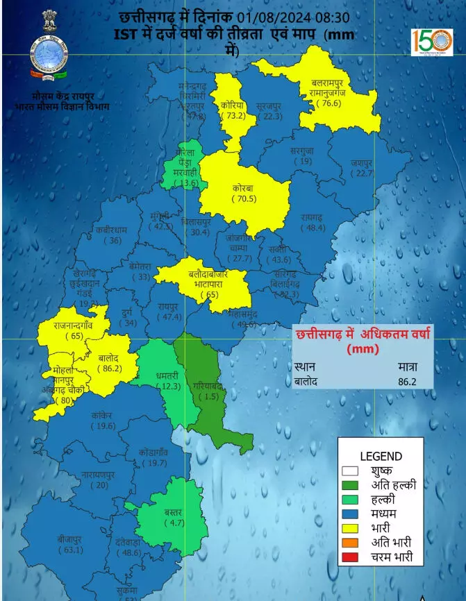 chhattisgarh news: भारी बारिश का येलो अलर्ट