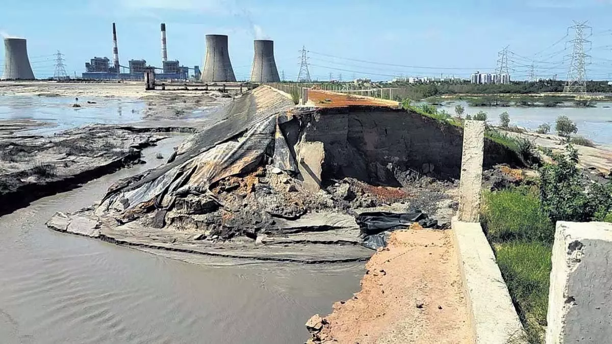 Andhra Pradesh: थर्मल प्लांट के राख तालाब के टूटने से फसलें जलमग्न