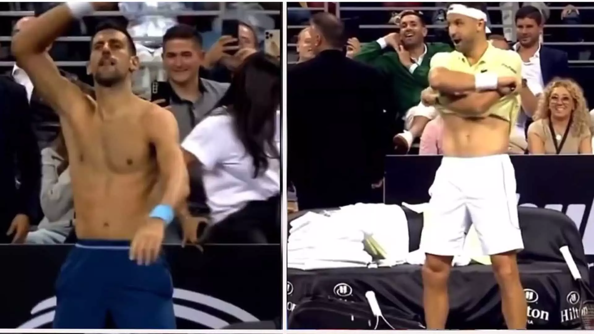 Novak Djokovic और ग्रिगोर दिमित्रोव ने मैच के दौरान फैंस का मनोरंजन किया, Video...