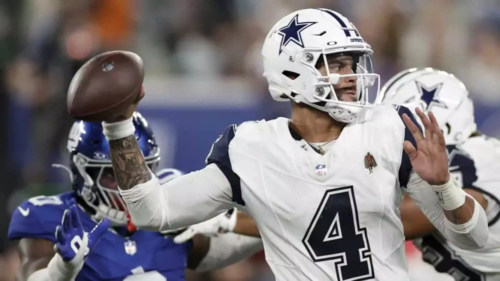 Dak Prescott ने 2 TD पास फेंके, काउबॉयज ने जायंट्स पर लगातार सातवीं जीत हासिल की