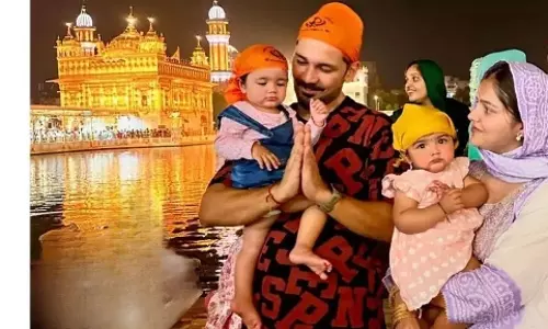 Rubina Dilaik अपनी जुड़वा बेटियों के साथ स्वर्ण मंदिर पहुंची