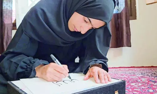 Kashmiri calligraphy artist फिरदौसा बशीर युवाओं के लिए आदर्श बनीं Kashmiri calligraphy artist फिरदौसा बशीर युवाओं के लिए आदर्श बनीं