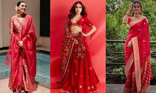 Karwa Chauth पूजा के लिए लाल सूट पहन रही तैयार होने के तरीके के बारे में सुझाव Karwa Chauth पूजा के लिए लाल सूट पहन रही तैयार होने के तरीके के बारे में सुझाव