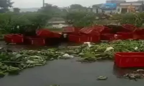 Sirohi नियंत्रण खोने से सड़क पर पलटा सब्जी से भरा ट्रक, चालक फरार Sirohi नियंत्रण खोने से सड़क पर पलटा सब्जी से भरा ट्रक, चालक फरार
