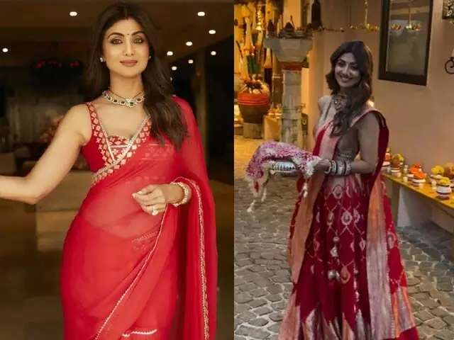 Shilpa Shetty: लाल रंग के लहंगे में हुई करवा चौथ सेलिब्रेशन के लिए तैयार