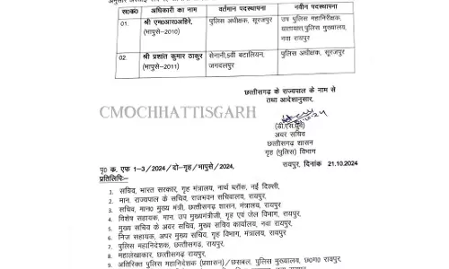 सूरजपुर के एसपी को सरकार ने हटाया, अब IPS प्रशांत कुमार ठाकुर को जिम्मेदारी