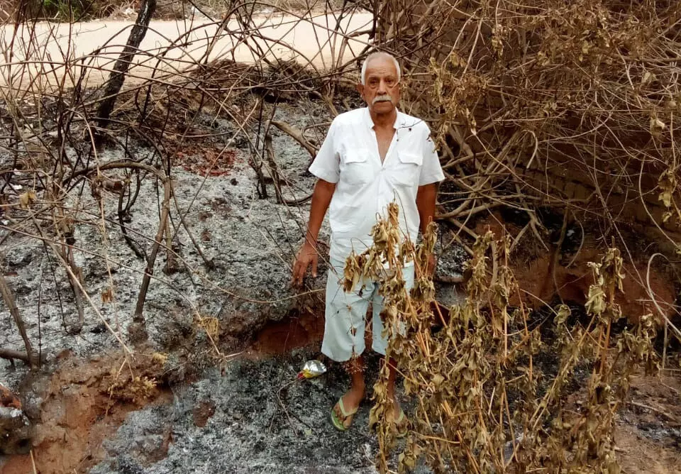 भू-माफिया का आतंक, जमीन हथियाने बुजुर्ग की बाड़ी में लगाई आग