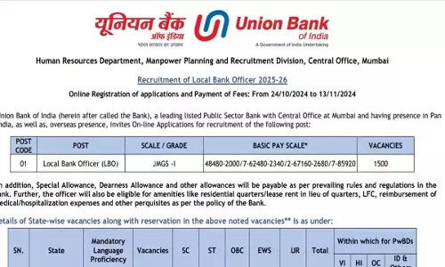 Union Bank ने रिक्तियों के लिए आवेदन आमंत्रित किये