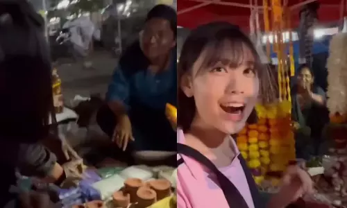 Korean पर्यटक भारतीय सड़कों पर घूमकर लोगों को दिवाली की शुभकामनाएं देती दिखी Korean पर्यटक भारतीय सड़कों पर घूमकर लोगों को दिवाली की शुभकामनाएं देती दिखी