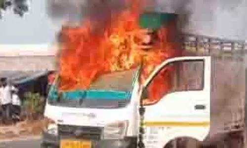 Up News: भैंसों से भरे लोडर में लगी आग