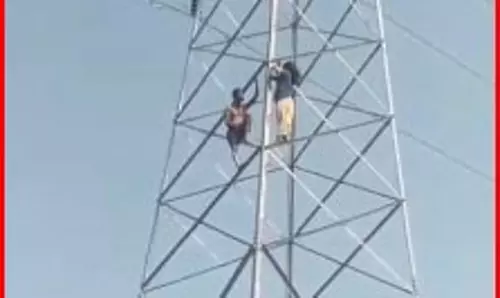 शक्की पति से परेशान महिला चढ़ी बिजली टावर में, घंटो तक समझाइश के बाद मानी पुलिस की बात