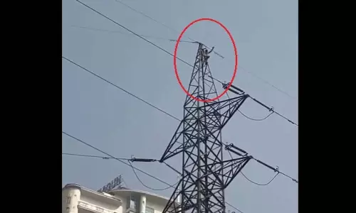 बिजली लाइन पर चढ़कर युवक ने किया हाईवोल्टेज ड्रामा, देखें VIDEO...