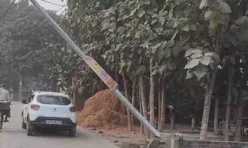 Bolero की ठोकर से विद्युत पोल टूटा