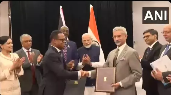 India-CARICOM Summit के दौरान भारत, त्रिनिदाद और टोबैगो ने सहमति पत्रों के आदान-प्रदान से अपने संबंधों को मजबूत किया India-CARICOM Summit के दौरान भारत, त्रिनिदाद और टोबैगो ने सहमति पत्रों के आदान-प्रदान से अपने संबंधों को मजबूत किया
