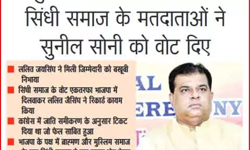 रायपुर दक्षिण उपचुनाव में 90 प्रतिशत सिंधी समाज के मतदाताओं ने सुनील सोनी को वोट दिए रायपुर दक्षिण उपचुनाव में 90 प्रतिशत सिंधी समाज के मतदाताओं ने सुनील सोनी को वोट दिए