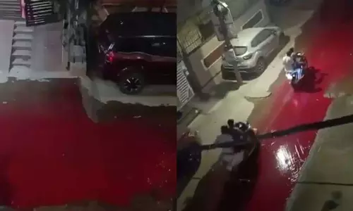 Hyderabad : सड़कों पर भर गया लाल खून जैसा पानी, लोगों में मचा हड़कंप, देखें video Hyderabad : सड़कों पर भर गया लाल खून जैसा पानी, लोगों में मचा हड़कंप, देखें video