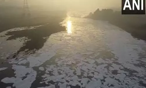 Kalindi Kunj में यमुना नदी पर जहरीला झाग तैरता हुआ दिखाई दिया